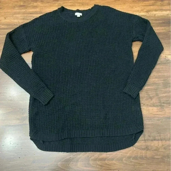 2/$12 Riahi Fashion Sweater Size Large Black Waffle Knit Lightweight Summer Goth - Picture 8 of 8